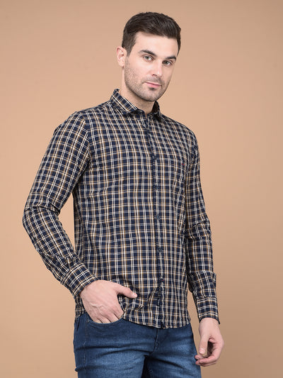 Mustard Checked 100% Cotton Shirt-Men Shirts-Crimsoune Club