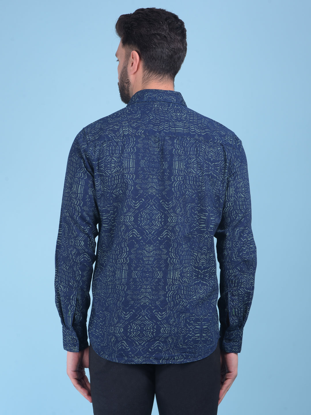 Printed Navy Blue 100% Cotton Shirt-Men Shirts-Crimsoune Club