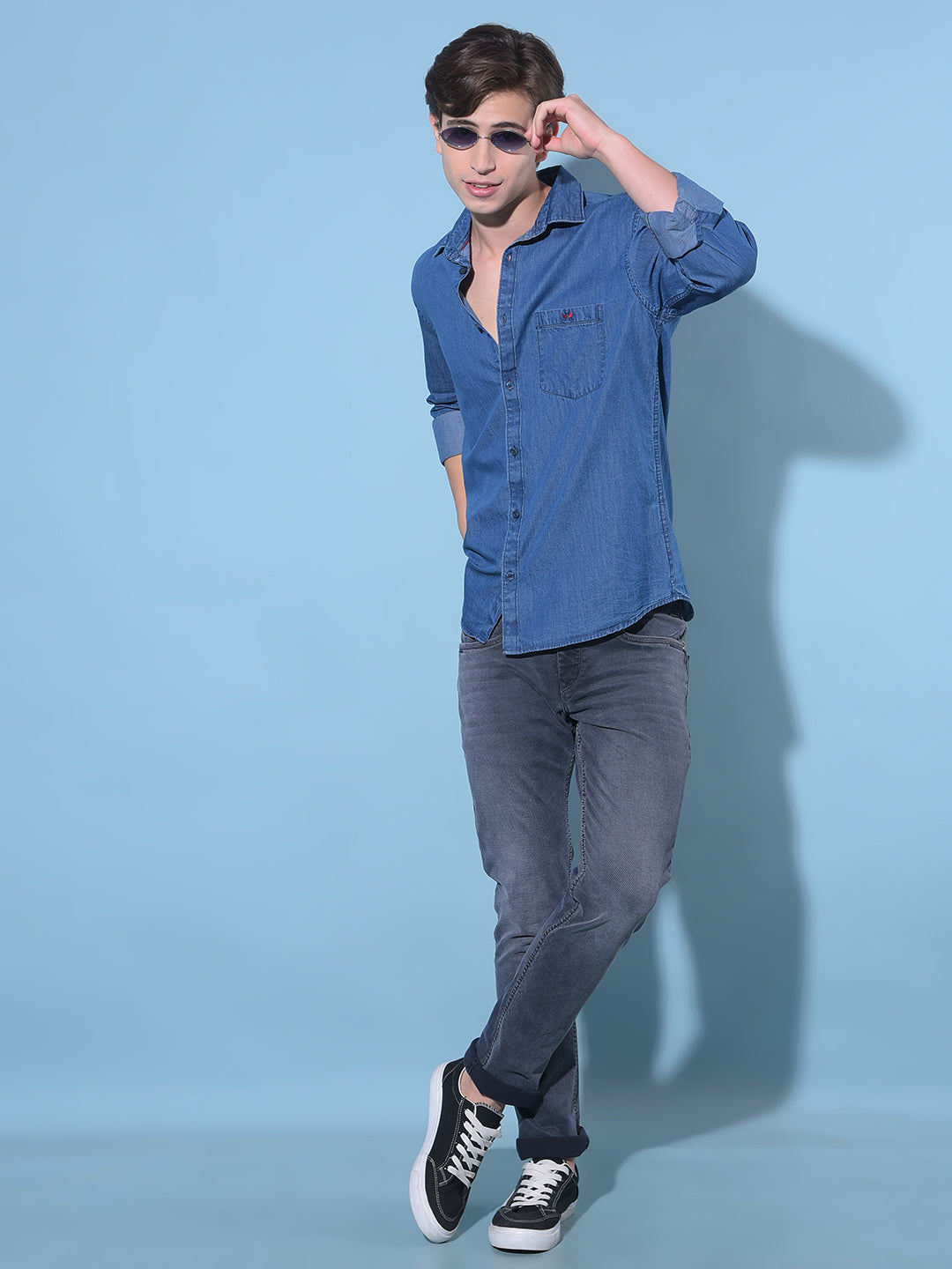 Blue 100% Cotton Denim Shirt-Men Shirts-Crimsoune Club