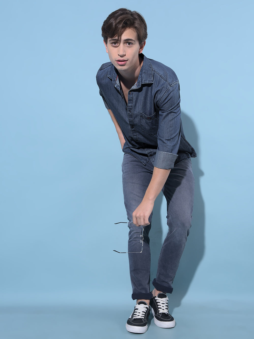 Blue 100% Cotton Denim Shirt-Men Shirts-Crimsoune Club