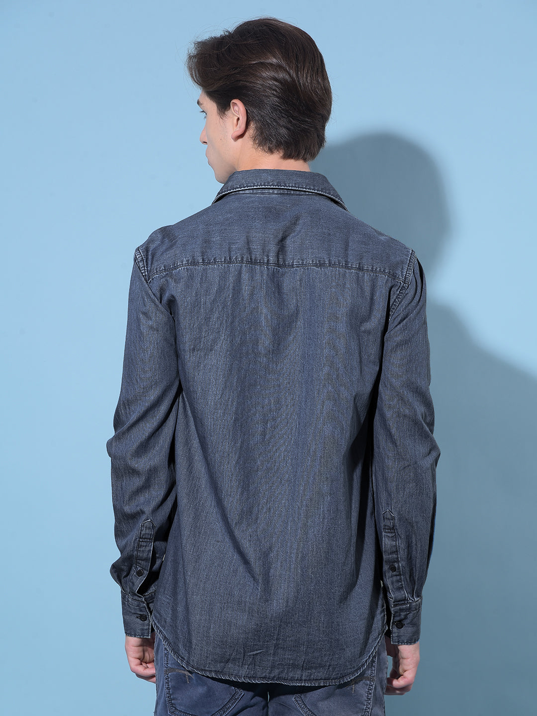 Blue 100% Cotton Denim Shirt-Men Shirts-Crimsoune Club