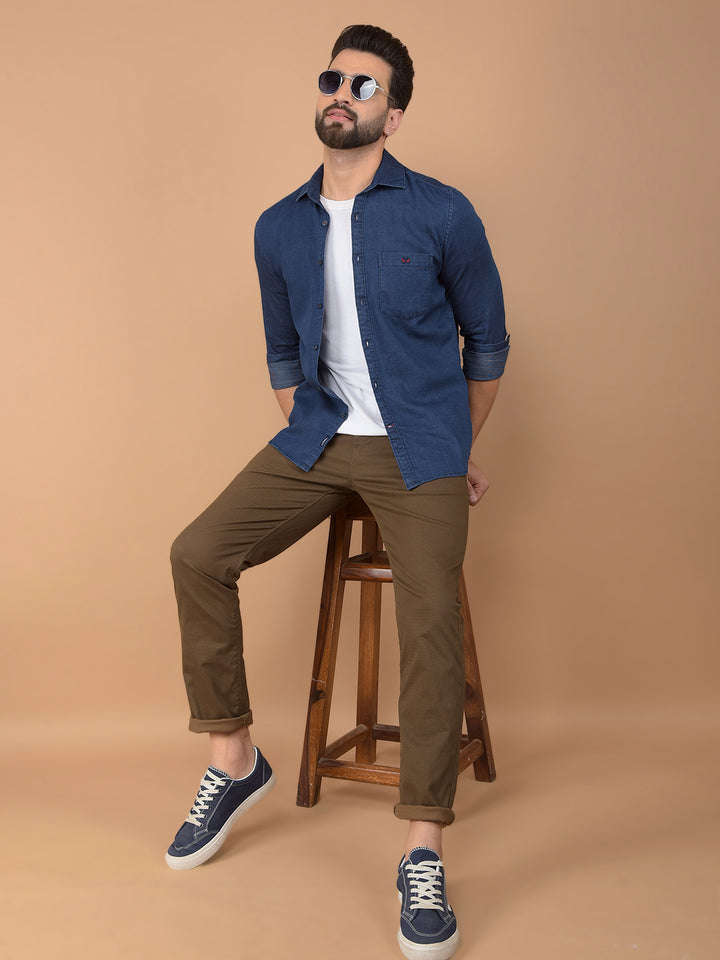 Blue 100% Cotton Denim Shirt-Men Shirts-Crimsoune Club
