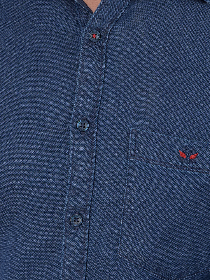Blue 100% Cotton Denim Shirt-Men Shirts-Crimsoune Club
