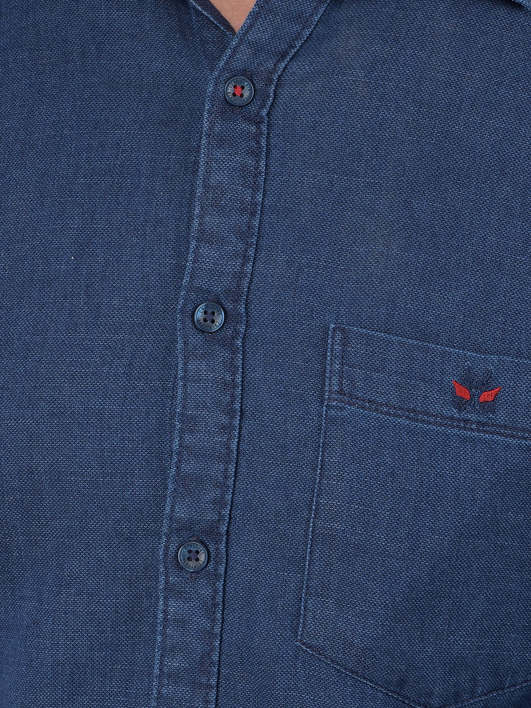 Blue 100% Cotton Denim Shirt-Men Shirts-Crimsoune Club