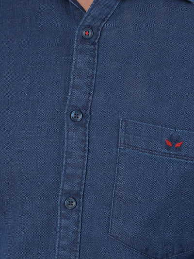 Blue 100% Cotton Denim Shirt-Men Shirts-Crimsoune Club