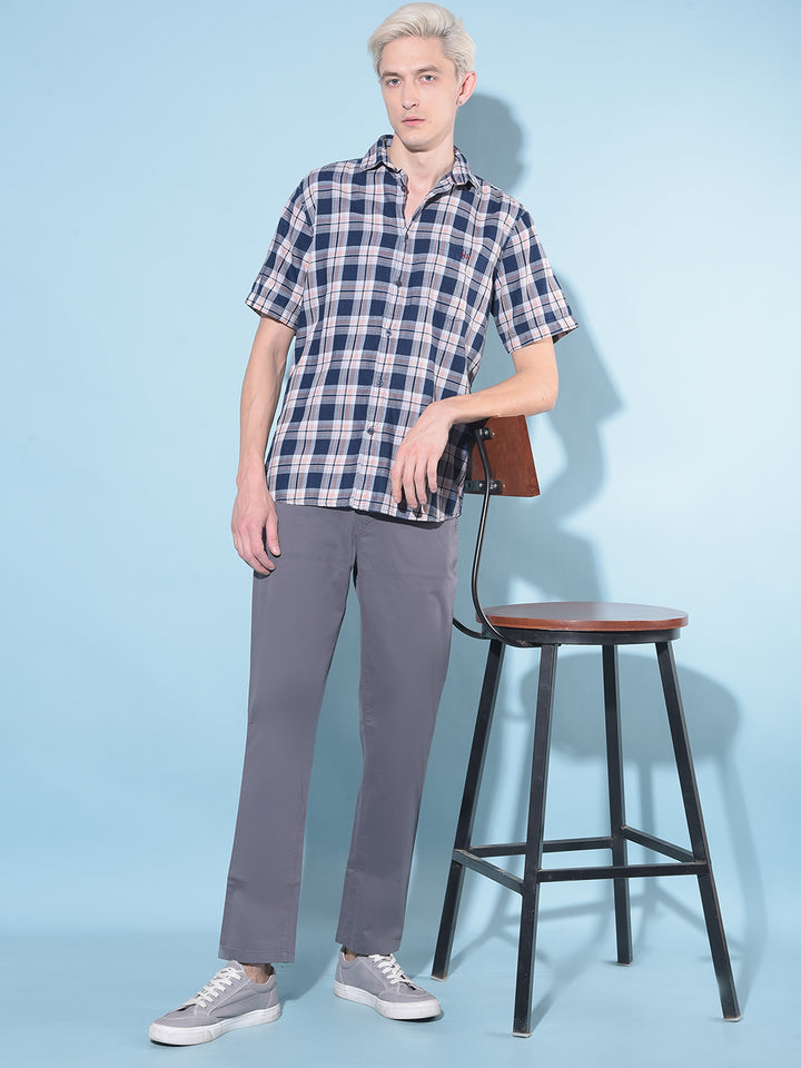 Peach Tartan Check 100% Cotton Shirt-Men Shirts-Crimsoune Club