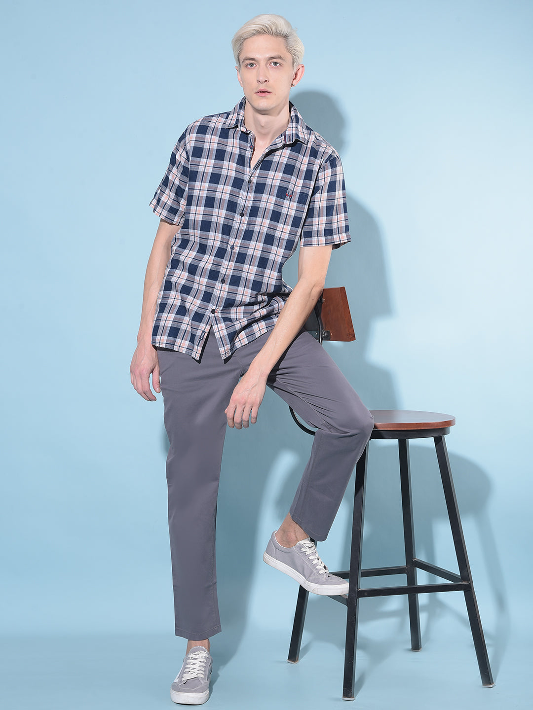 Peach Tartan Check 100% Cotton Shirt-Men Shirts-Crimsoune Club