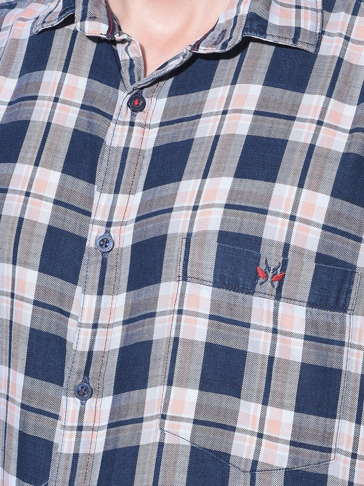 Peach Tartan Check 100% Cotton Shirt-Men Shirts-Crimsoune Club