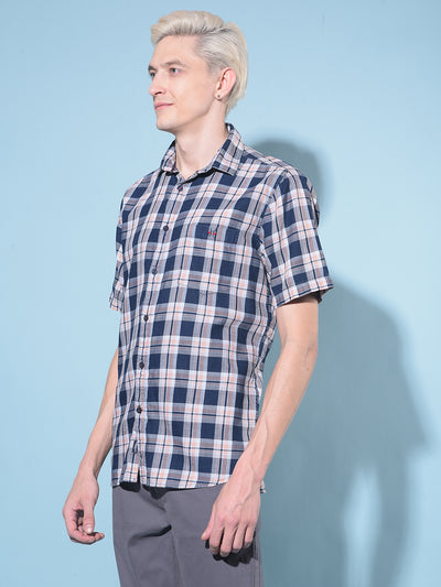 Peach Tartan Check 100% Cotton Shirt-Men Shirts-Crimsoune Club