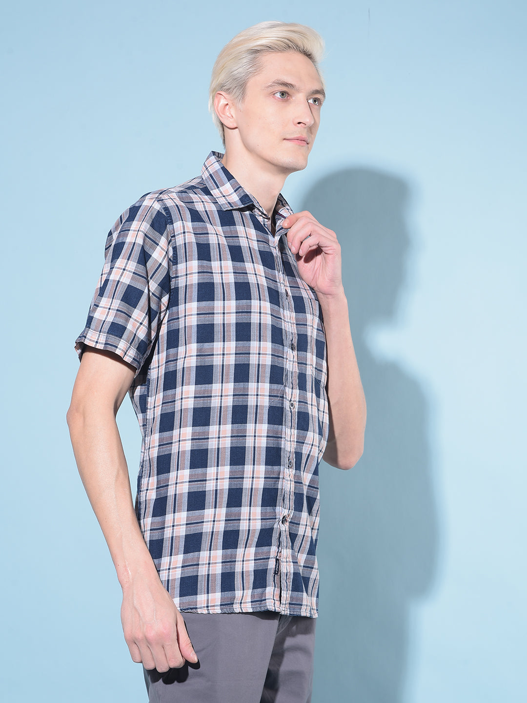 Peach Tartan Check 100% Cotton Shirt-Men Shirts-Crimsoune Club