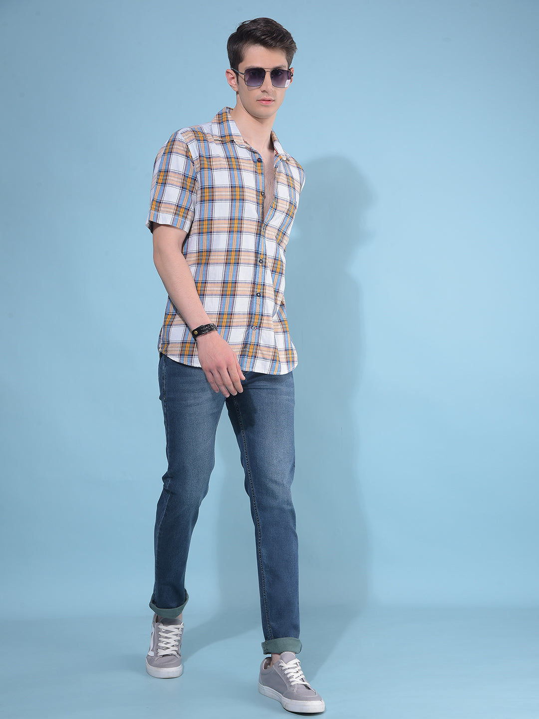 Peach Tartan Check 100% Cotton Shirt-Men Shirts-Crimsoune Club