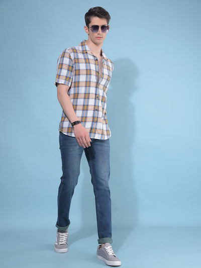 Peach Tartan Check 100% Cotton Shirt-Men Shirts-Crimsoune Club