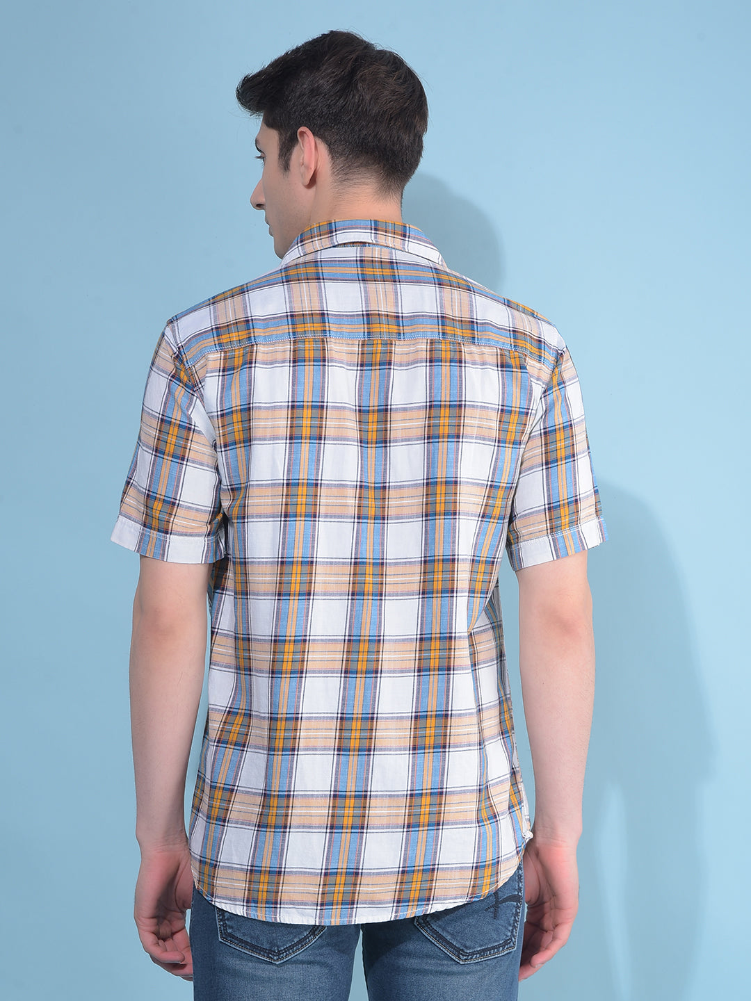 Peach Tartan Check 100% Cotton Shirt-Men Shirts-Crimsoune Club