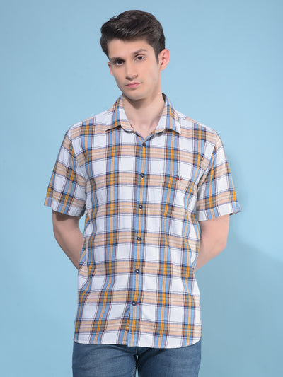 Peach Tartan Check 100% Cotton Shirt-Men Shirts-Crimsoune Club