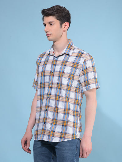 Peach Tartan Check 100% Cotton Shirt-Men Shirts-Crimsoune Club