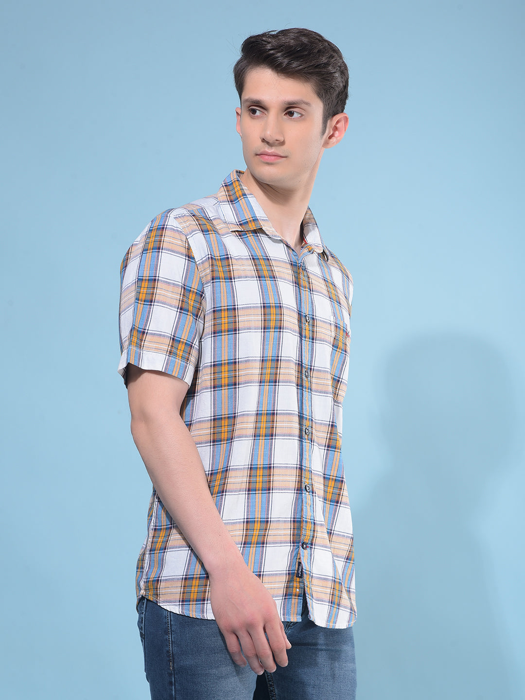 Peach Tartan Check 100% Cotton Shirt-Men Shirts-Crimsoune Club