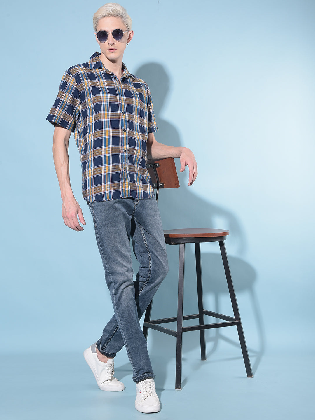 Mustard Tartan Check 100% Cotton Shirt-Men Shirts-Crimsoune Club