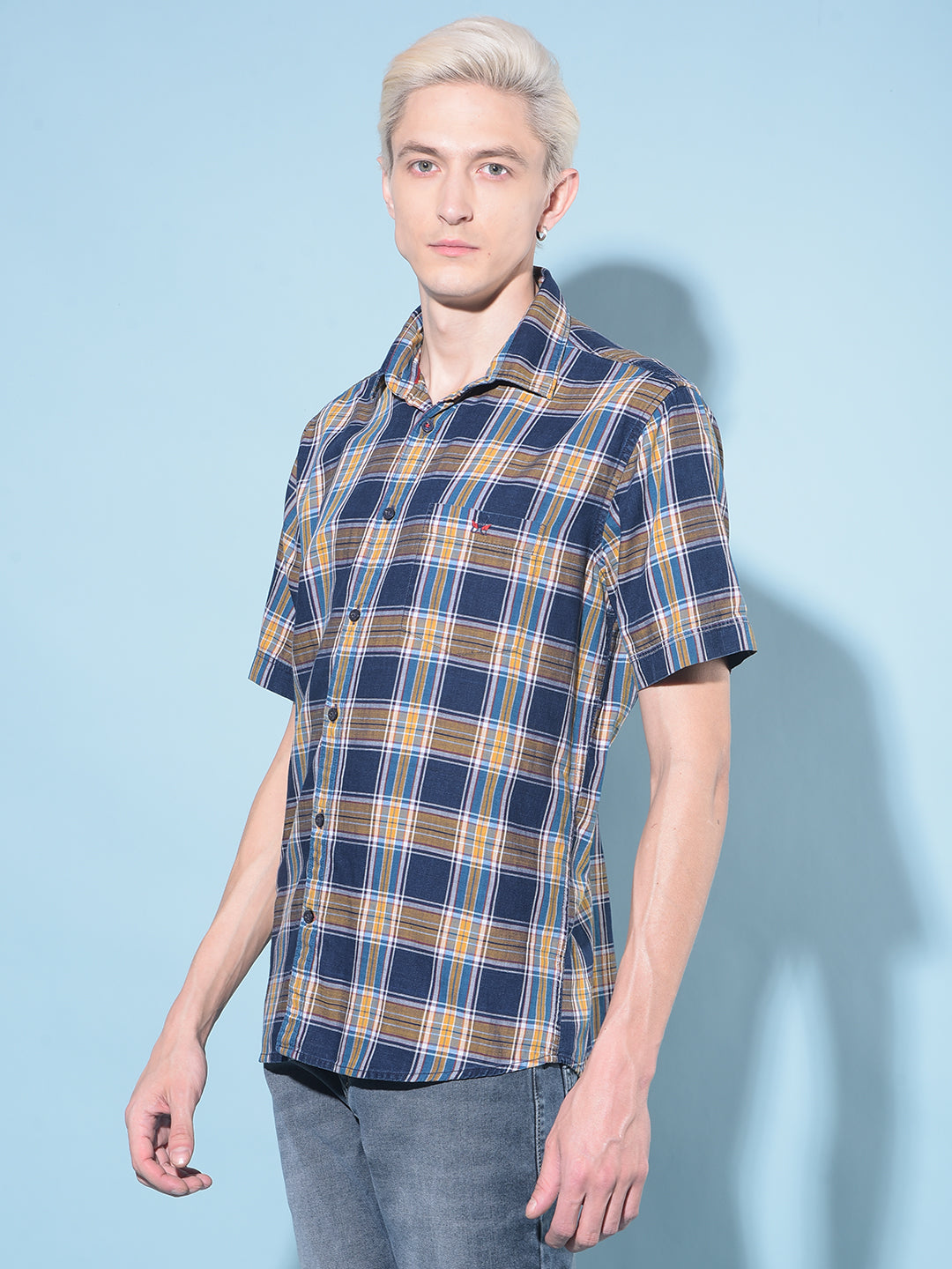 Mustard Tartan Check 100% Cotton Shirt-Men Shirts-Crimsoune Club