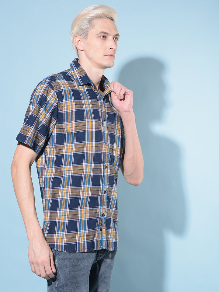 Mustard Tartan Check 100% Cotton Shirt-Men Shirts-Crimsoune Club