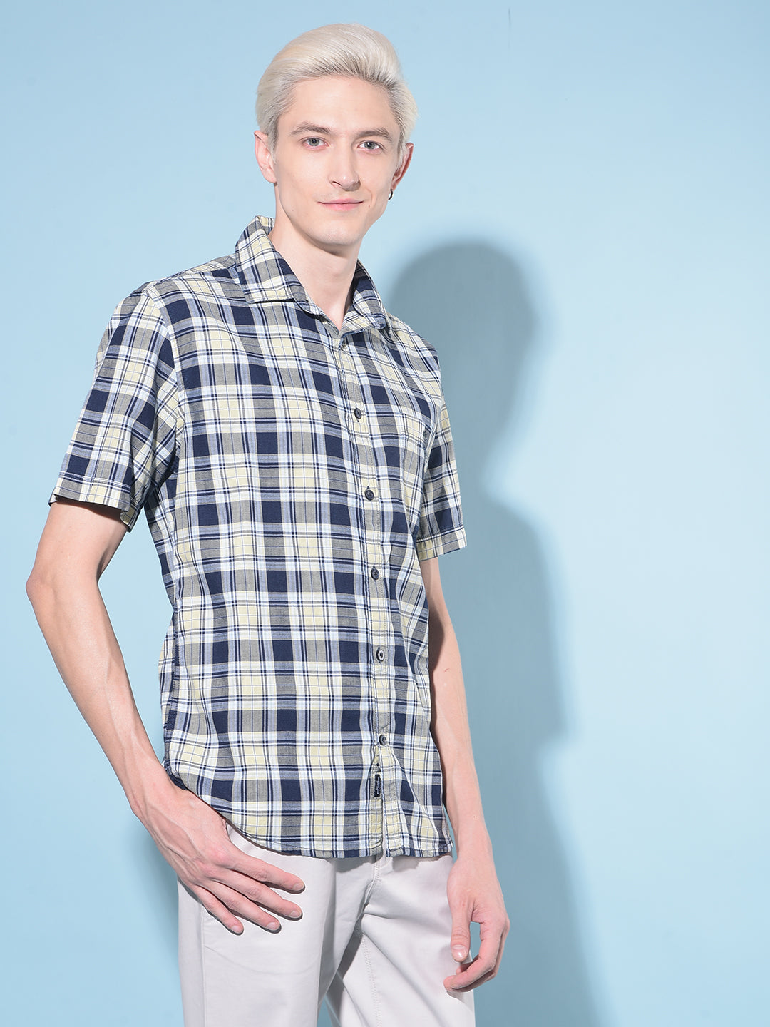 Yellow Tartan Check 100% Cotton Shirt-Men Shirts-Crimsoune Club