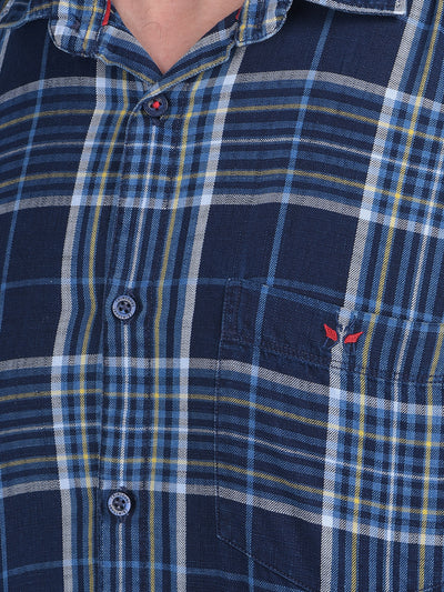 Blue Tartan Check 100% Cotton Shirt-Men Shirts-Crimsoune Club