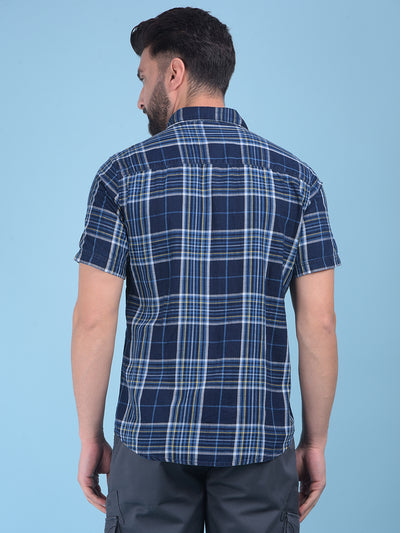 Blue Tartan Check 100% Cotton Shirt-Men Shirts-Crimsoune Club