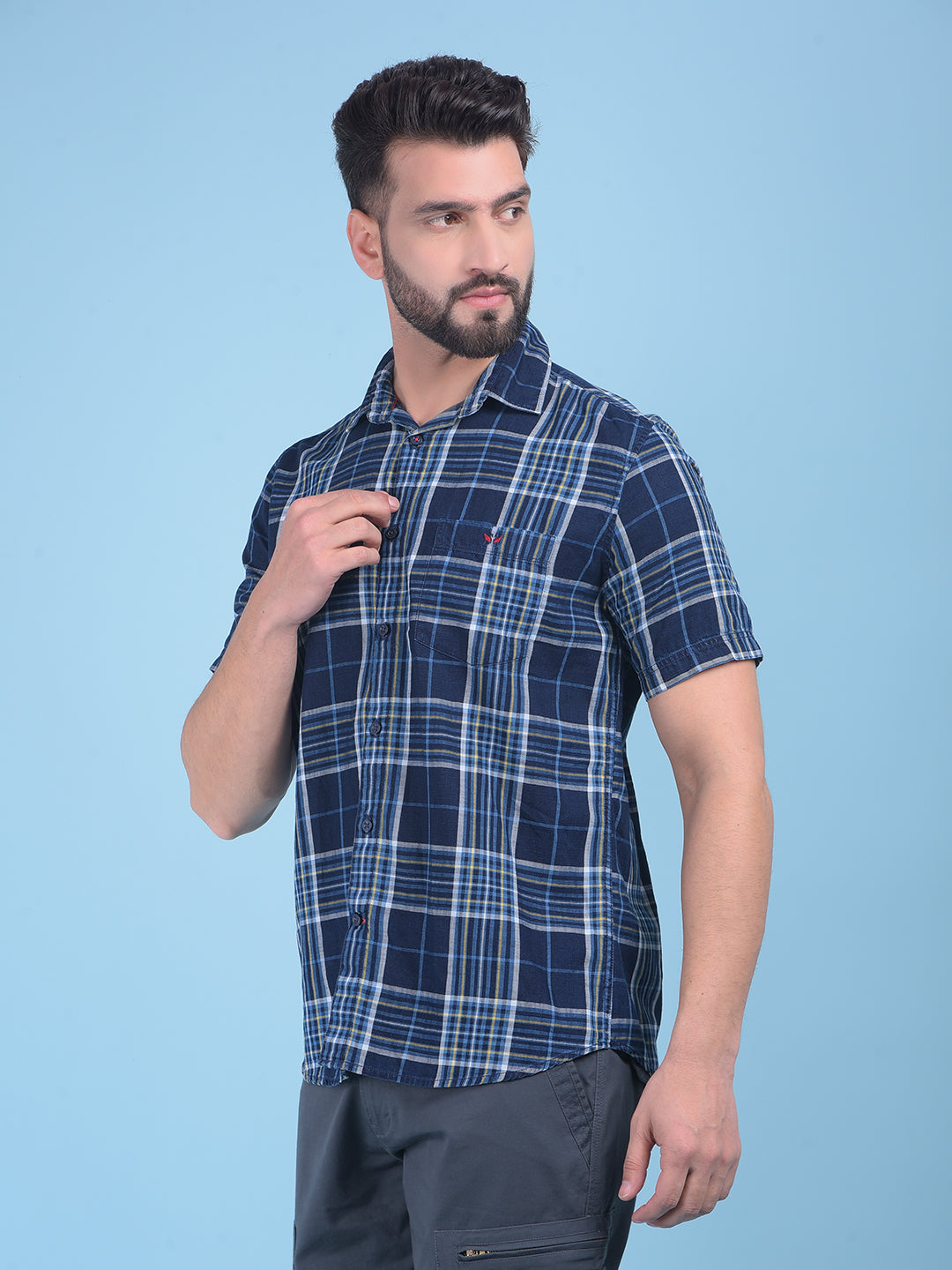 Blue Tartan Check 100% Cotton Shirt-Men Shirts-Crimsoune Club