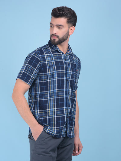 Blue Tartan Check 100% Cotton Shirt-Men Shirts-Crimsoune Club