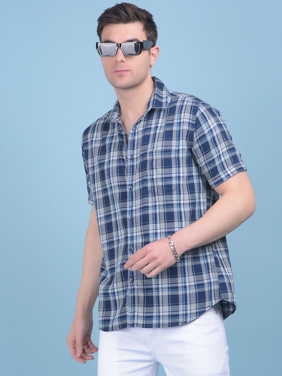 Grey Tartan Check 100% Cotton Shirt-Men Shirts-Crimsoune Club