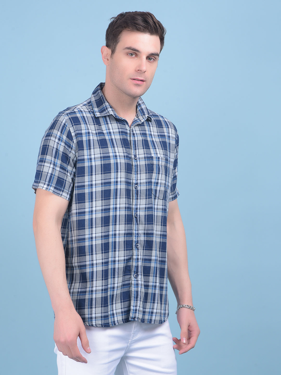 Grey Tartan Check 100% Cotton Shirt-Men Shirts-Crimsoune Club