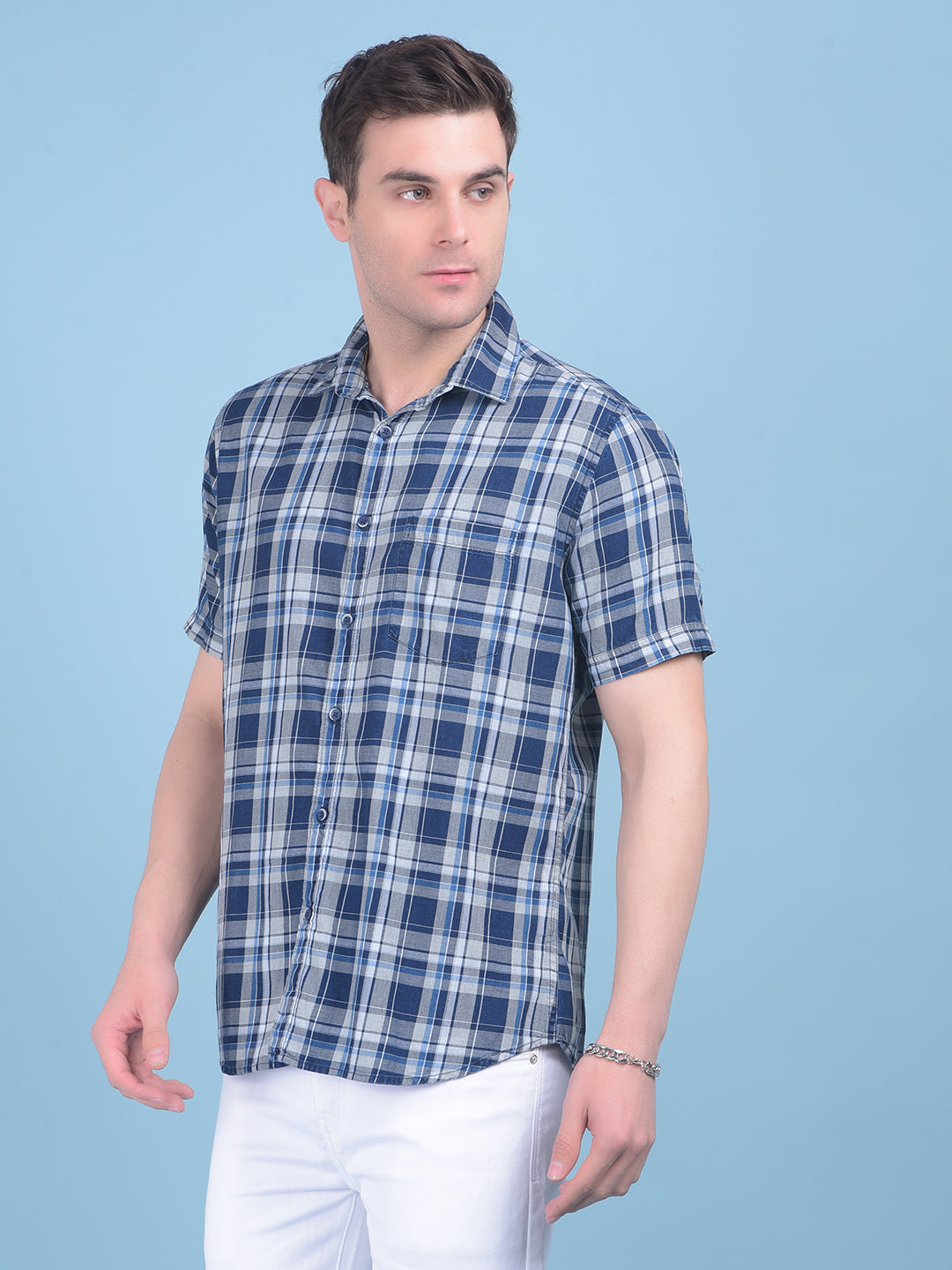 Grey Tartan Check 100% Cotton Shirt-Men Shirts-Crimsoune Club