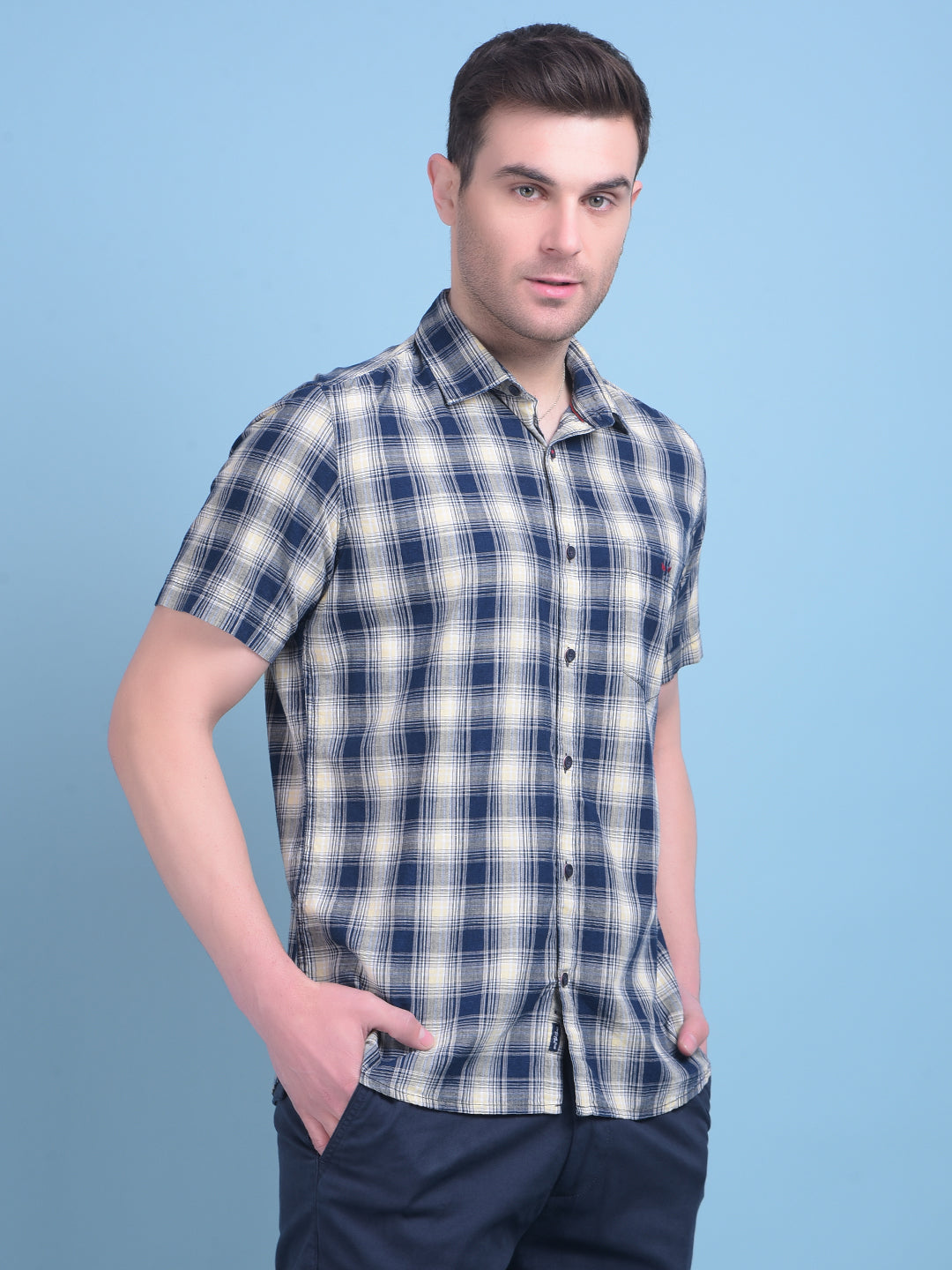 Yellow Tartan Check 100% Cotton Shirt-Men Shirts-Crimsoune Club