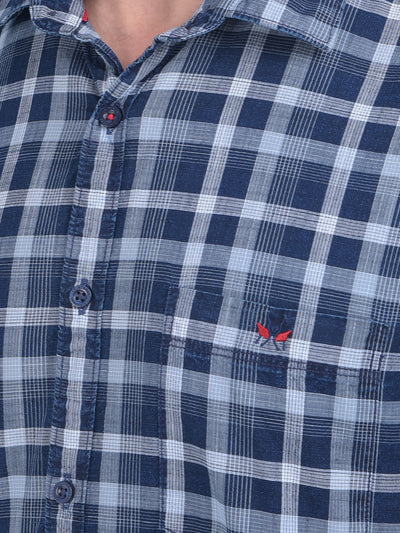 Blue Tartan Check 100% Cotton Shirt-Men Shirts-Crimsoune Club