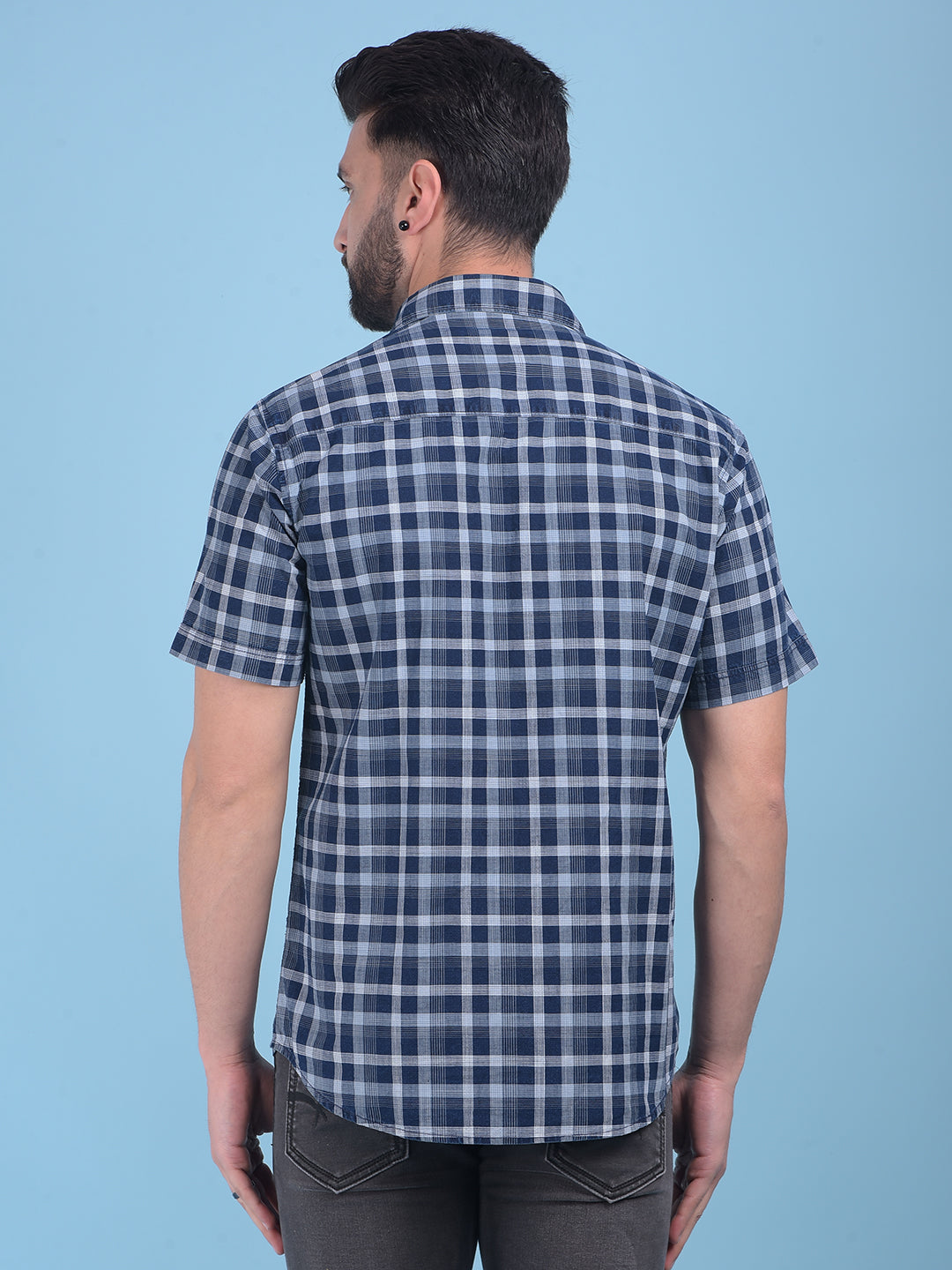 Blue Tartan Check 100% Cotton Shirt-Men Shirts-Crimsoune Club