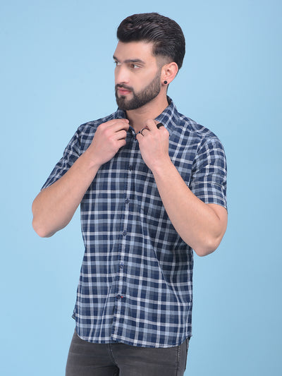 Blue Tartan Check 100% Cotton Shirt-Men Shirts-Crimsoune Club