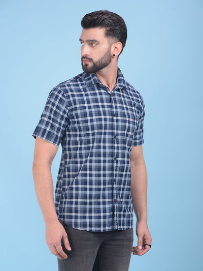 Blue Tartan Check 100% Cotton Shirt-Men Shirts-Crimsoune Club