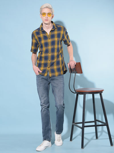 Mustard Tartan Check 100% Cotton Shirt-Men Shirts-Crimsoune Club