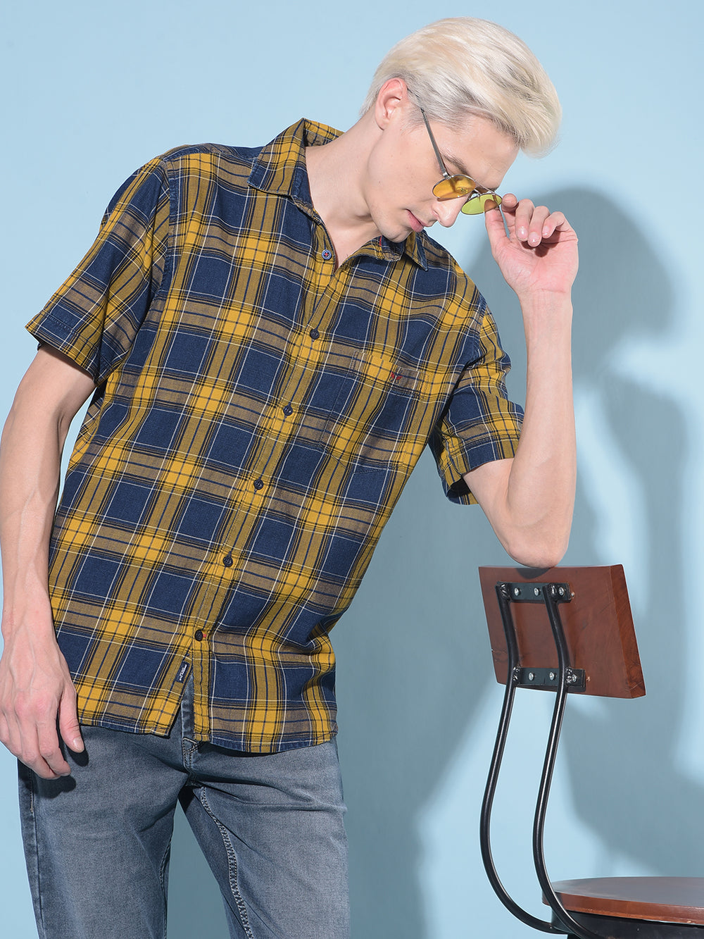 Mustard Tartan Check 100% Cotton Shirt-Men Shirts-Crimsoune Club