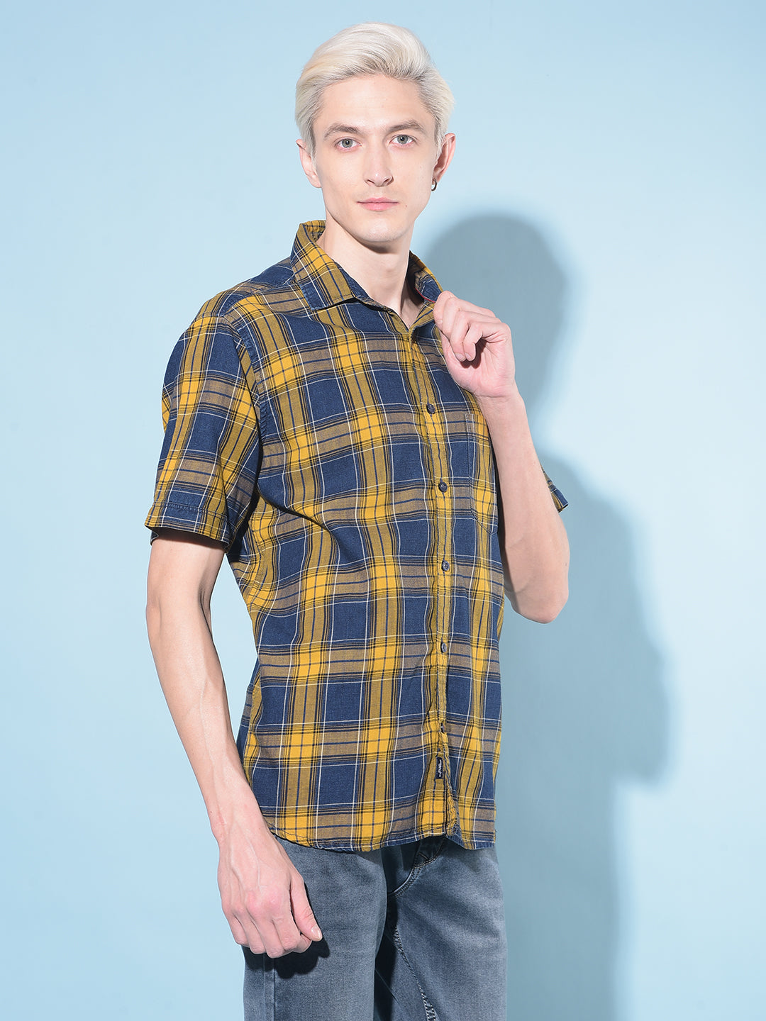 Mustard Tartan Check 100% Cotton Shirt-Men Shirts-Crimsoune Club