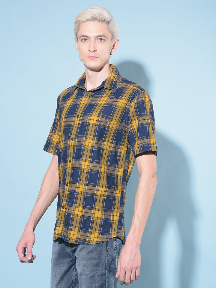 Mustard Tartan Check 100% Cotton Shirt-Men Shirts-Crimsoune Club