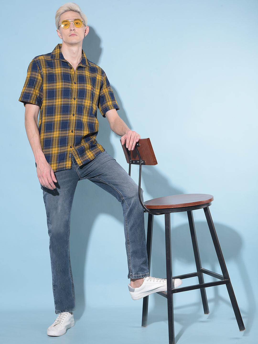 Mustard Tartan Check 100% Cotton Shirt-Men Shirts-Crimsoune Club