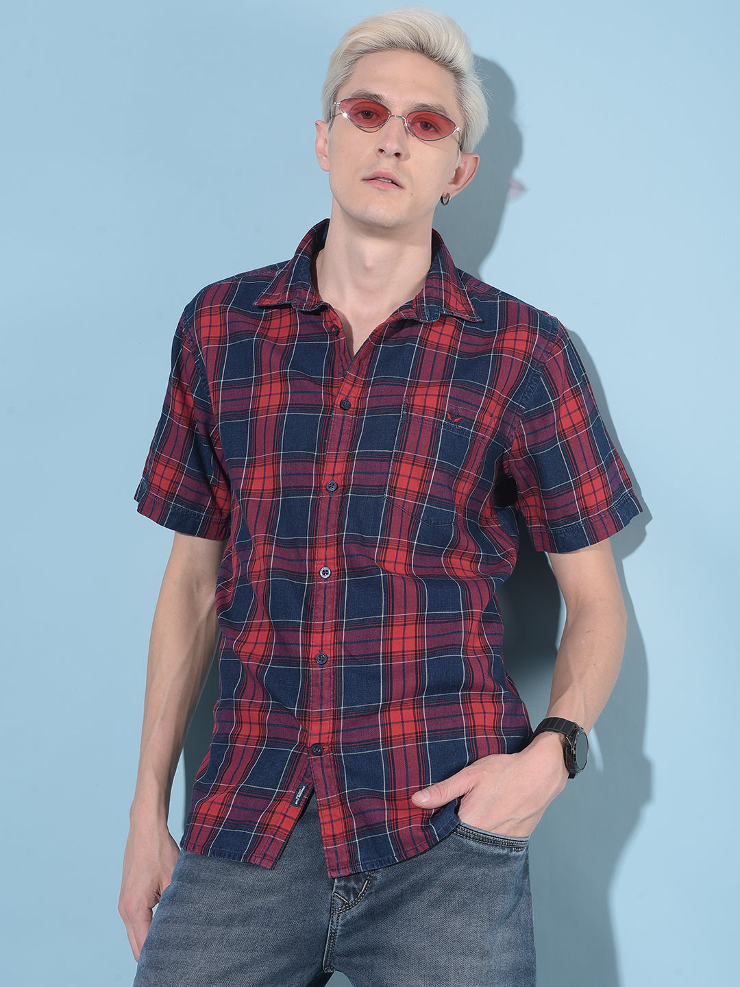 Red Tartan Check 100% Cotton Shirt-Men Shirts-Crimsoune Club