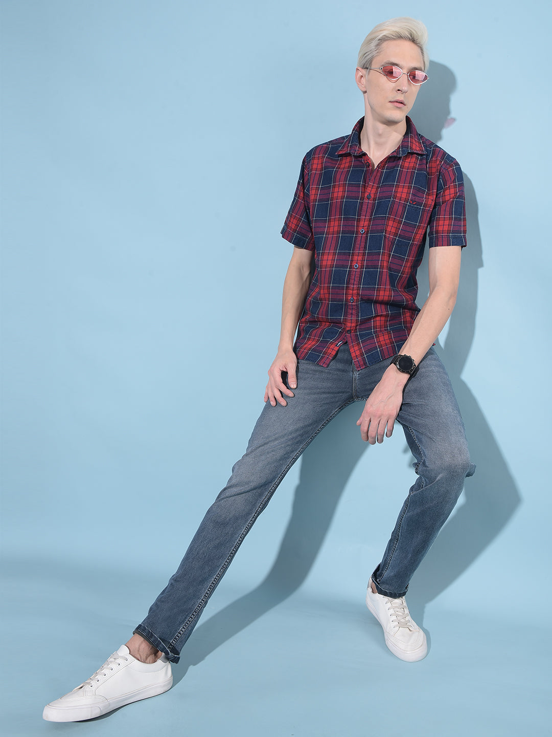 Red Tartan Check 100% Cotton Shirt-Men Shirts-Crimsoune Club