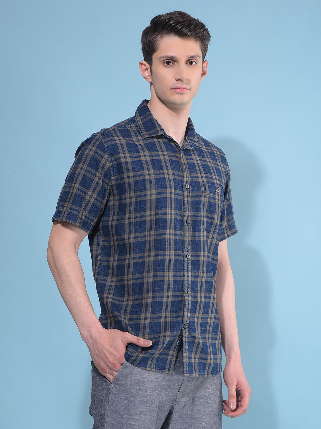 Olive Tartan Check 100% Cotton Shirt-Men Shirts-Crimsoune Club