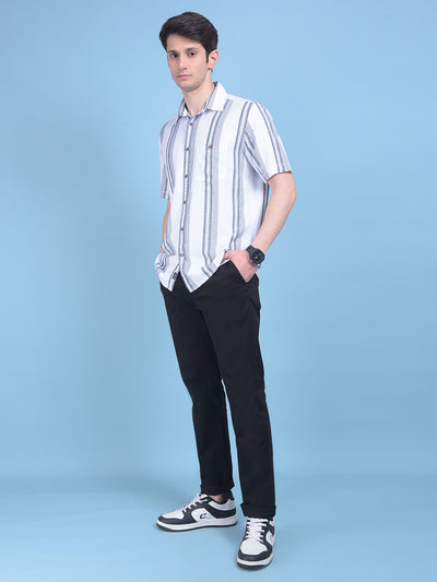 White Vertical Striped 100% Cotton Shirt-Men Shirts-Crimsoune Club