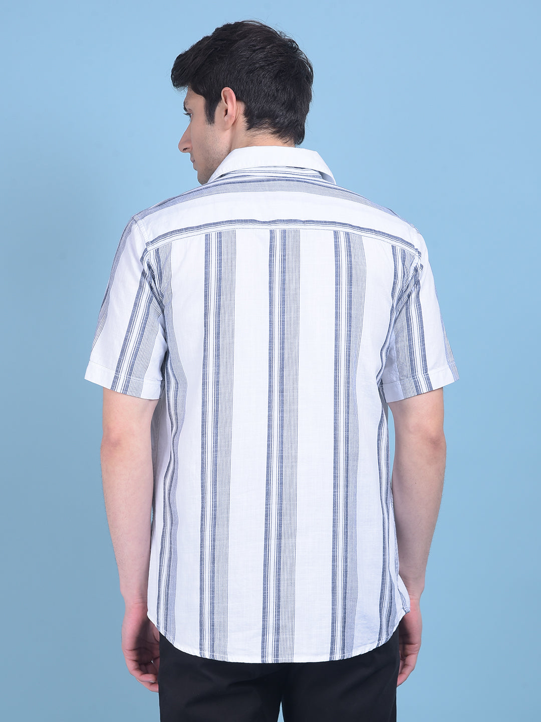 White Vertical Striped 100% Cotton Shirt-Men Shirts-Crimsoune Club