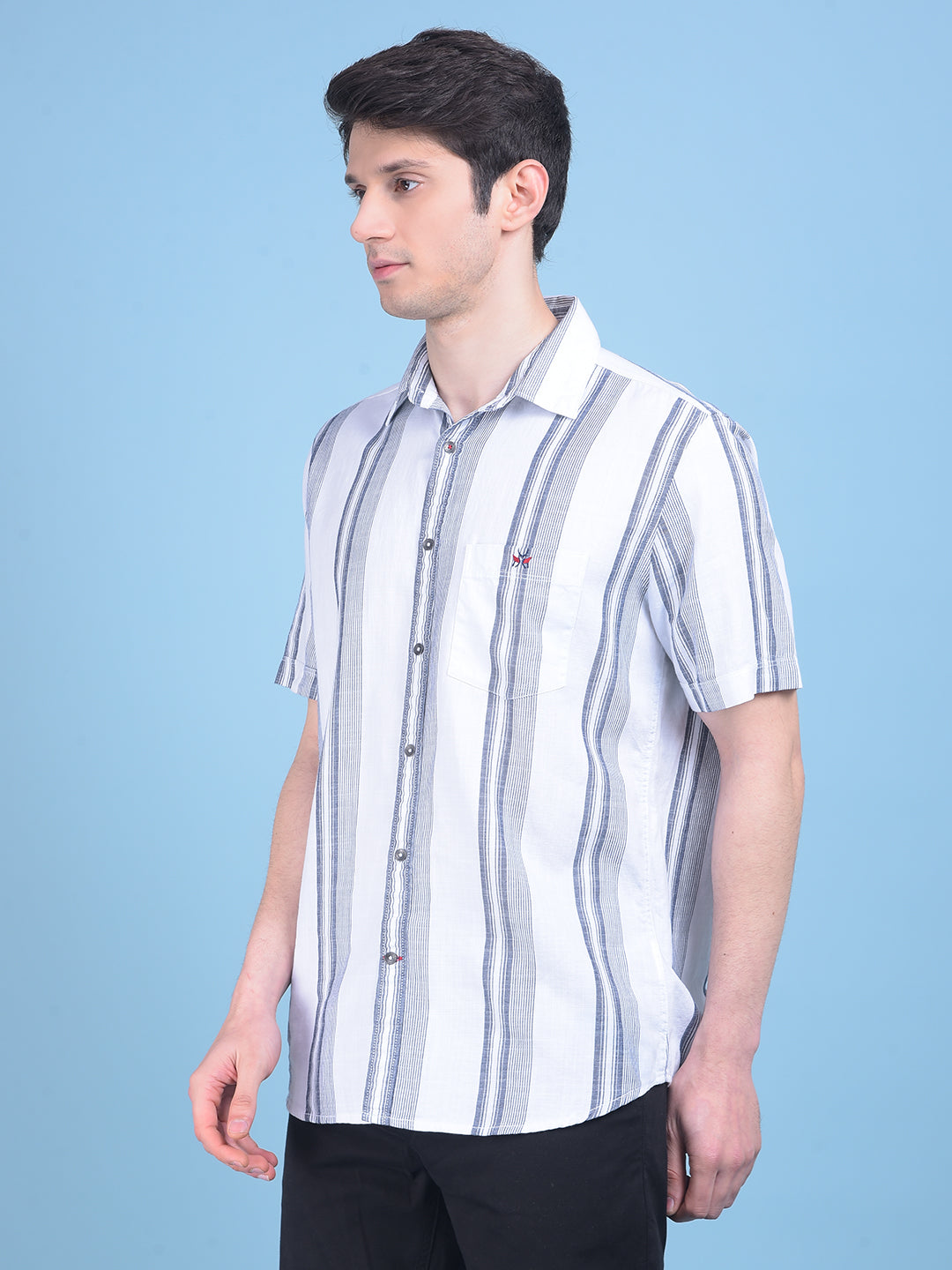 White Vertical Striped 100% Cotton Shirt-Men Shirts-Crimsoune Club