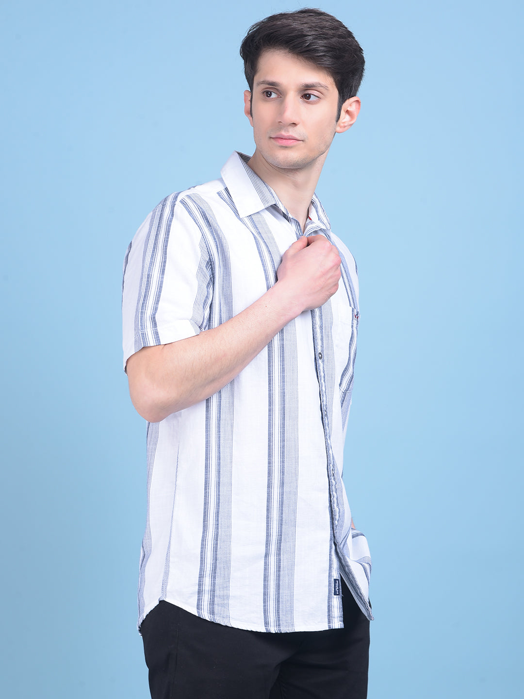 White Vertical Striped 100% Cotton Shirt-Men Shirts-Crimsoune Club