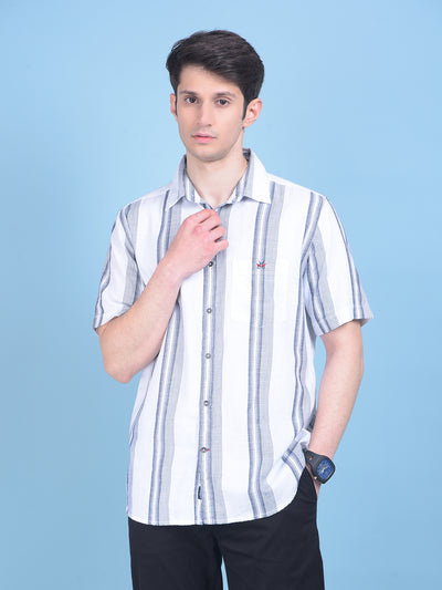 White Vertical Striped 100% Cotton Shirt-Men Shirts-Crimsoune Club