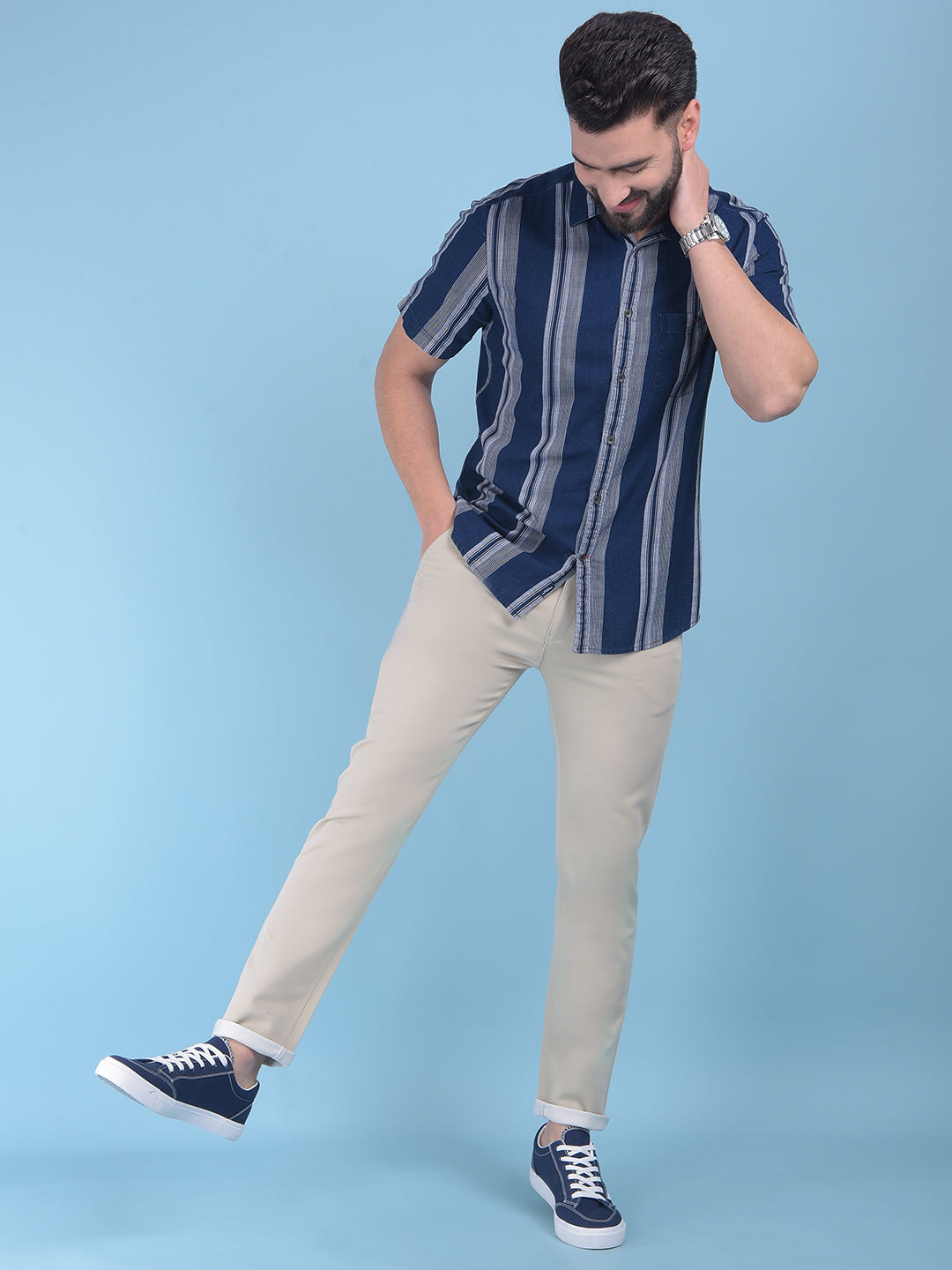 Dark Blue Stripes Shirt-Men Shirts-Crimsoune Club